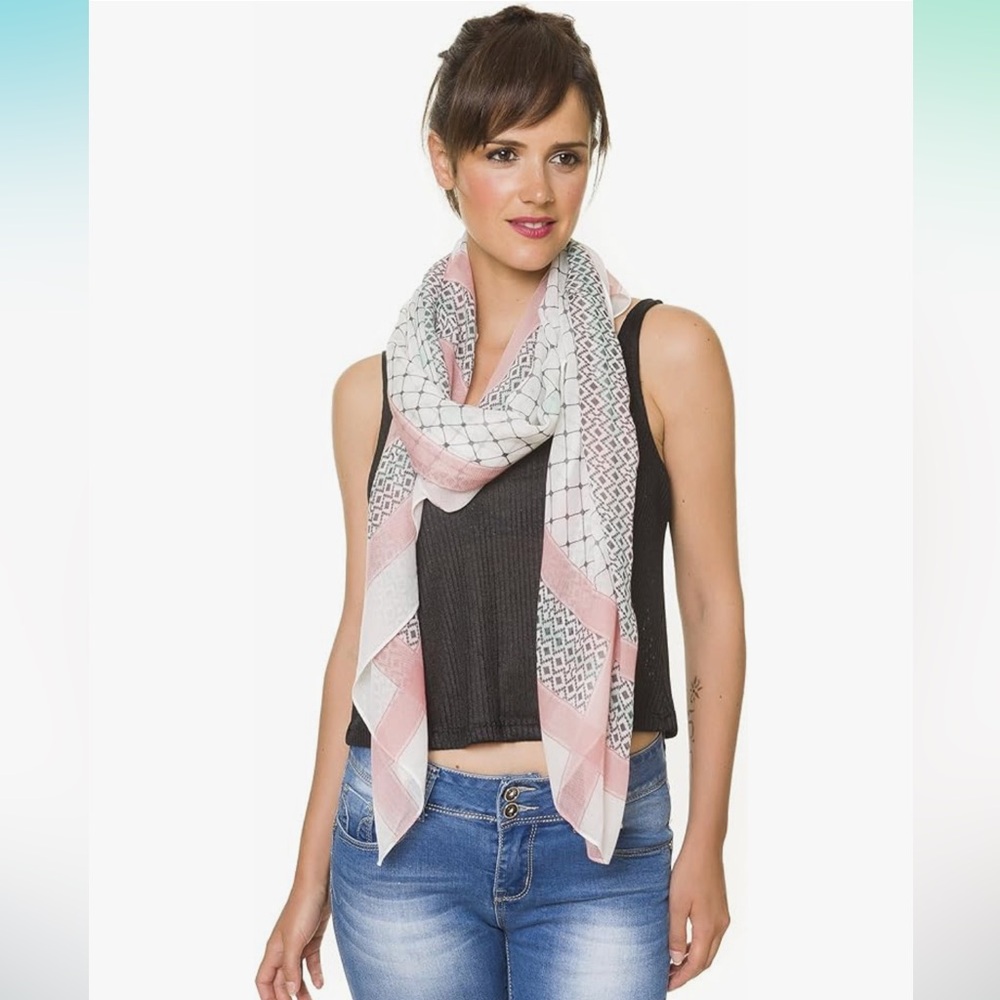 📦 MELIFLUOS Spanish Scarf Lightweight Geometric Pink White Mint